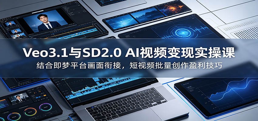 Veo3.1与SD2.0 AI视频变现实操课课：结合即梦平台画面衔接，短视频批量创作盈利技巧-极客网创