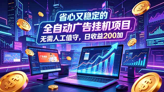全自动广告挂机项目,全程无需人工值守。稳定创收每日收益200+-极客网创
