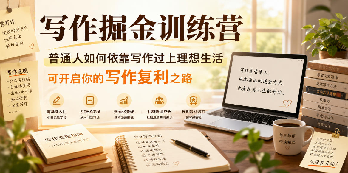 写作掘金训练营,普通人如何依靠写作过上理想生活,可开启你的写作复利之路(更新6月)-极客网创