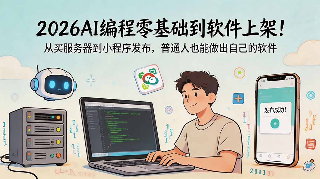 2026AI编程零基础到软件上架!从买服务器到小程序发布,普通人也能做出自己的软件-极客网创
