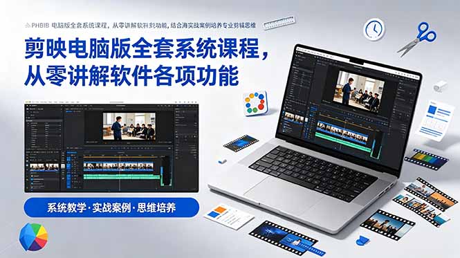 剪映电脑版全套系统课程,从零讲解软件各项功能,结合海量实战案例培养专业剪辑思维-极客网创
