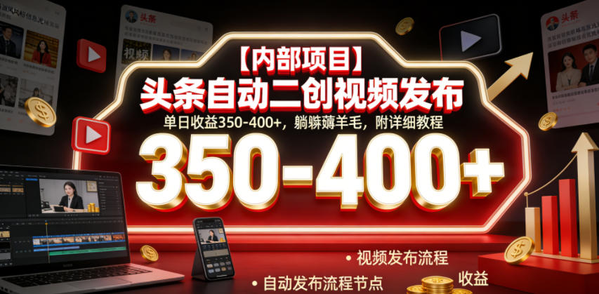 【内部项目】头条自动二创视频发布，单日收益350-400+，躺賺薅羊毛，附详细教程【揭秘】-极客网创