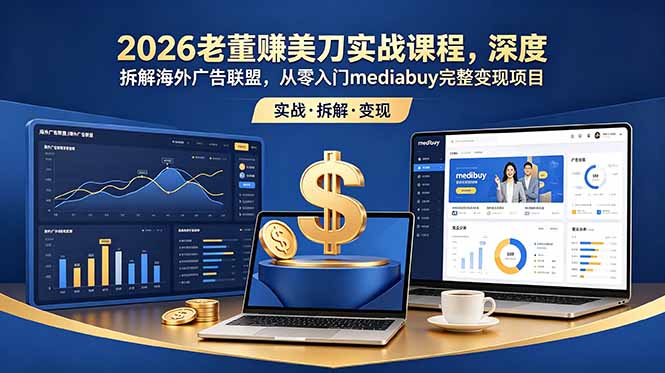 2026老董赚美刀实战课程，深度拆解海外广告联盟，从零入门mediabuy完整变现项目-极客网创
