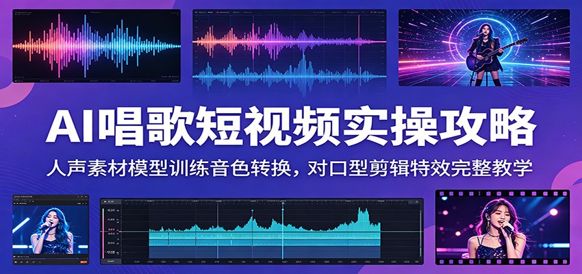 AI唱歌短视频实操攻略:人声素材模型训练音色转换,对口型剪辑特效完整教学-极客网创