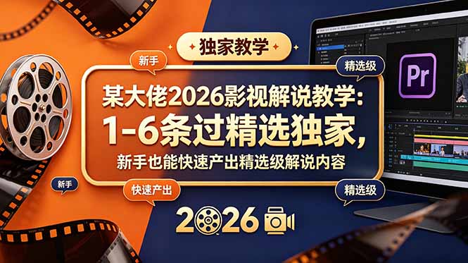 某大佬2026影视解说教学：1-6条过精选独家，新手也能快速产出精选级解说内容-极客网创