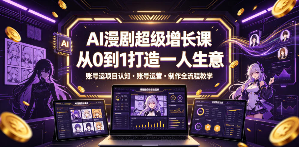 AI漫剧超级增长课,从0到1打造一人生意,项目认知・账号运营・制作全流程教学-极客网创