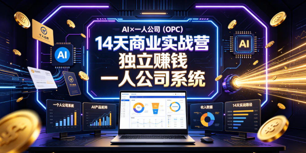 AI×一人公司(OPC)14天商业实战营,用AI帮你搭建一个属于你自己的、能独立賺钱的一人公司系统-极客网创