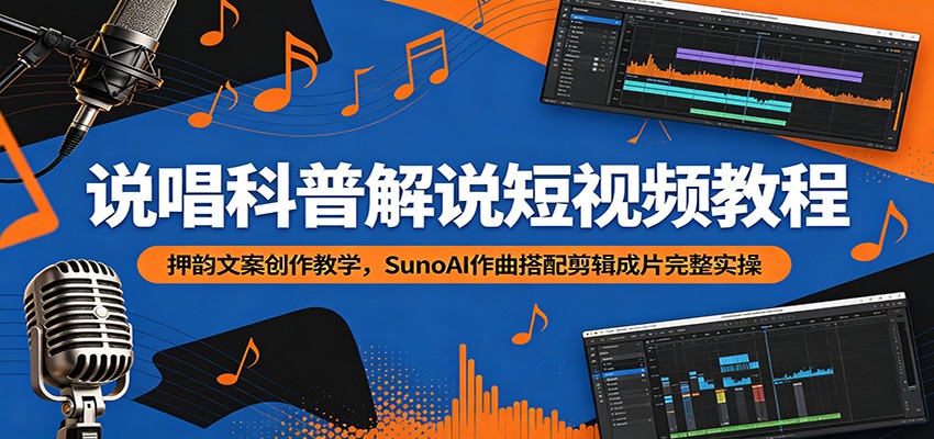 说唱科普解说短视频教程：押韵文案创作教学，SunoAI作曲搭配剪辑成片完整实操-极客网创