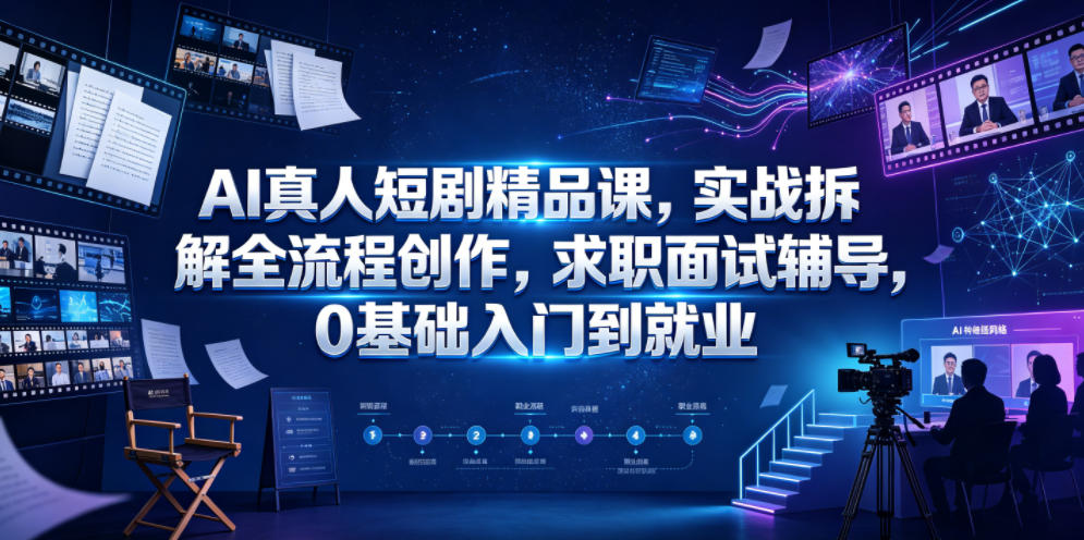 AI真人短剧精品课,实战拆解全流程创作,求职面试辅导,0基础入门到就业-极客网创