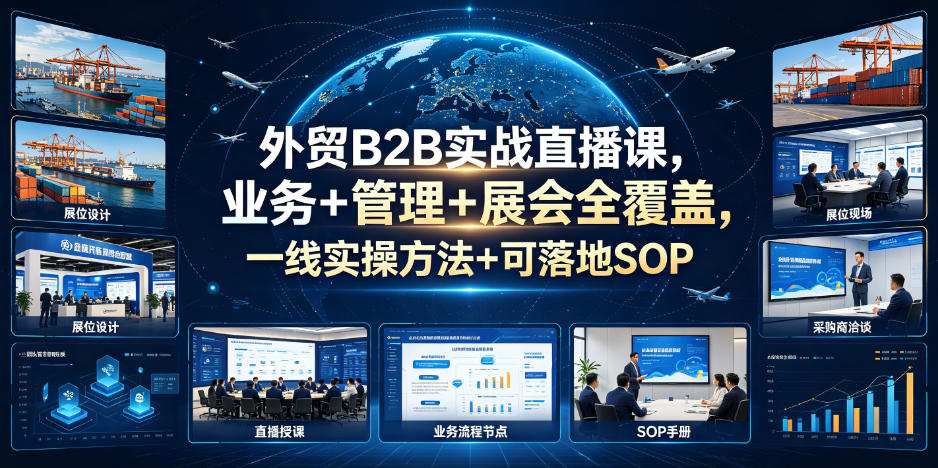 外贸B2B实战直播课，业务+管理+展会全覆盖，一线实操方法+可落地SOP-极客网创