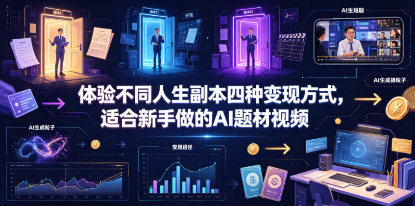 体验不同人生副本四种变现方式，适合新手做的AI题材视频-极客网创
