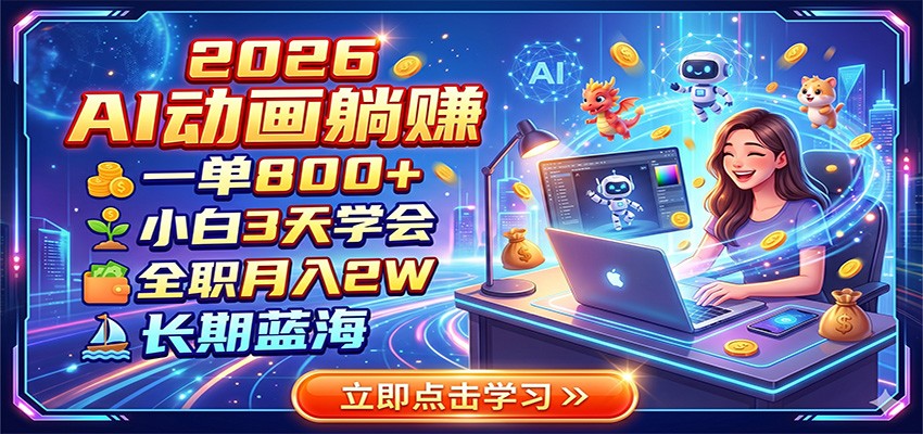 2026 AI动画躺赚：一单800+，小白3天学会，全职月入2W，长期蓝海-极客网创