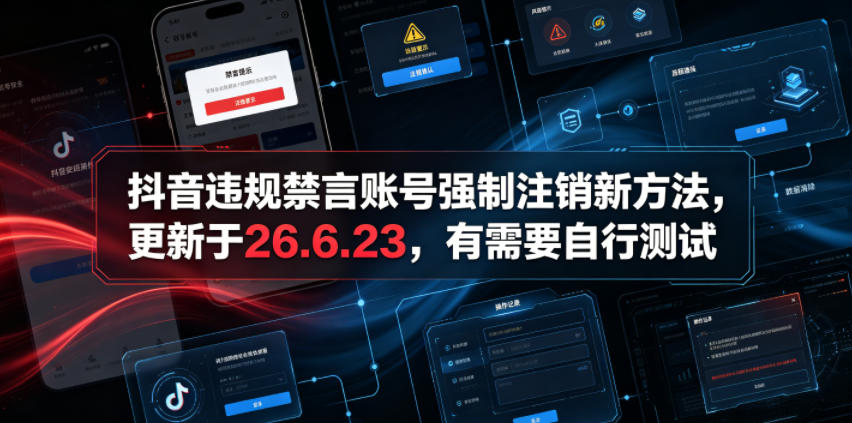 抖音违规禁言账号强制注销新方法,更新于26.6.23,有需要自行测试-极客网创