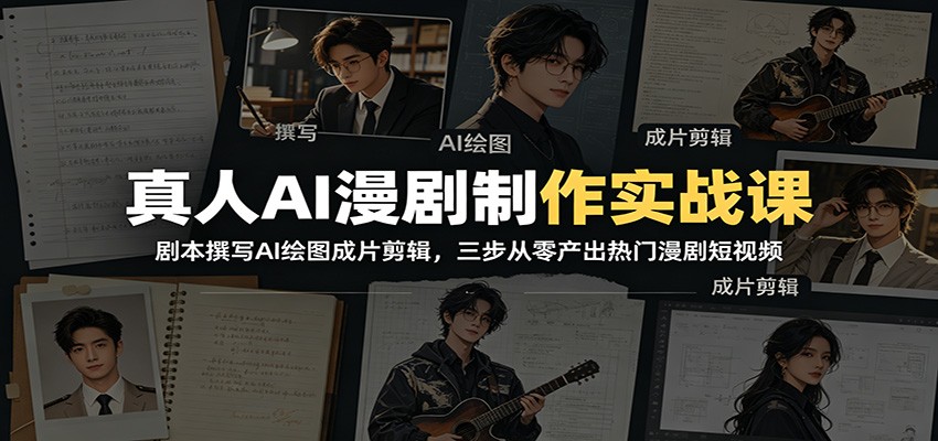 真人AI漫剧制作实战课：剧本撰写AI绘图成片剪辑，三步从零产出热门漫剧短视频-极客网创