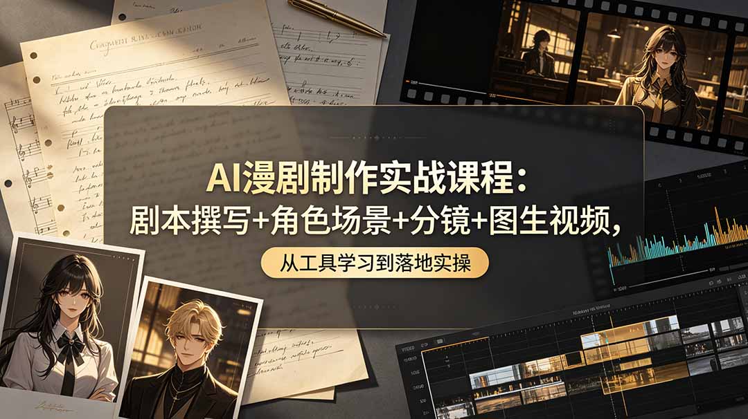 AI漫剧制作实战课程：剧本撰写+角色场景+分镜+图生视频，从工具学习到落地实操-极客网创