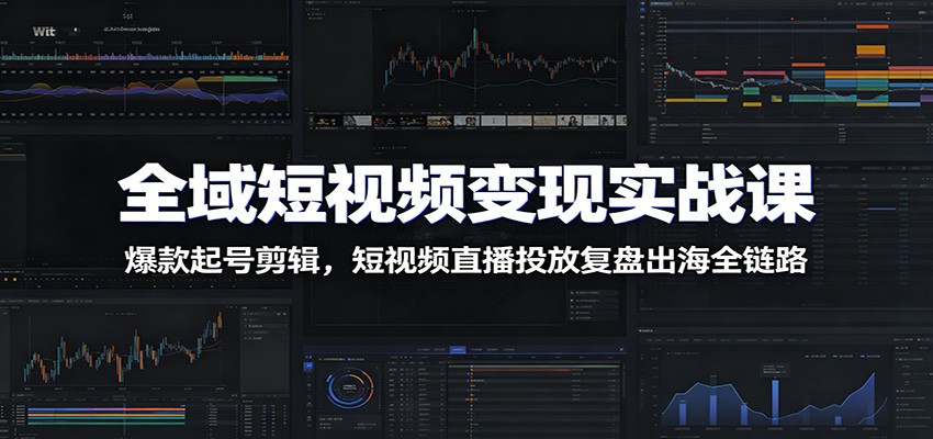 全域短视频变现实战课：爆款起号剪辑，短视频直播投放复盘出海全链路-极客网创