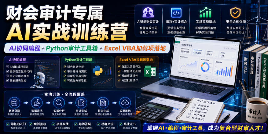 财会审计专属AI实战训练营|AI协同编程+Python审计工具箱+Excel VBA加载项落地-极客网创