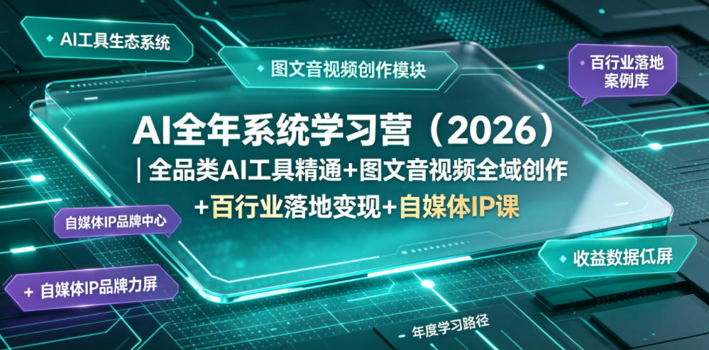 AI全年系统学习营(2026)｜全品类AI工具精通+图文音视频全域创作+百行业落地变现+自媒体IP打造年度进阶大课-极客网创