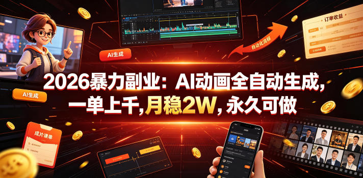 2026暴力副业：AI动画全自动生成，一单上千，月稳2W，永久可做【揭秘】-极客网创