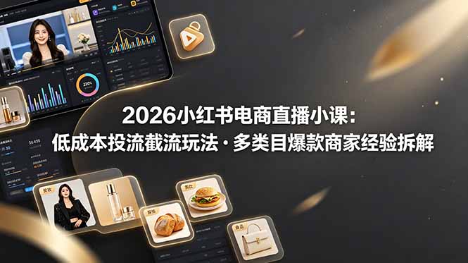 2026小红书电商直播小课，低成本投流截流玩法，多类目爆款商家经验完整拆解教学-极客网创
