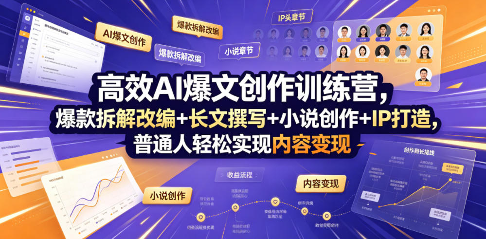 高效AI爆文创作训练营，爆款拆解改编+长文撰写+小说创作+IP打造，普通人轻松实现内容变现-极客网创