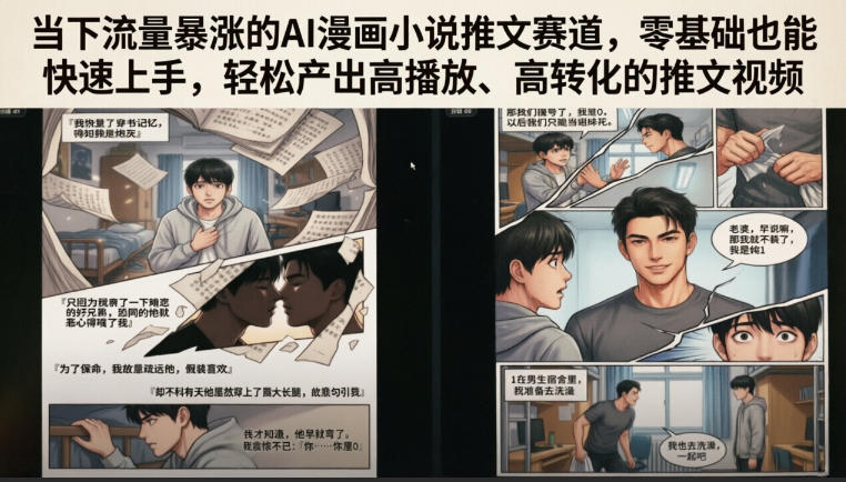 当下流量暴涨的AI漫画小说推文赛道，零基础也能快速上手，轻松产出高播放、高转化的推文视频-极客网创