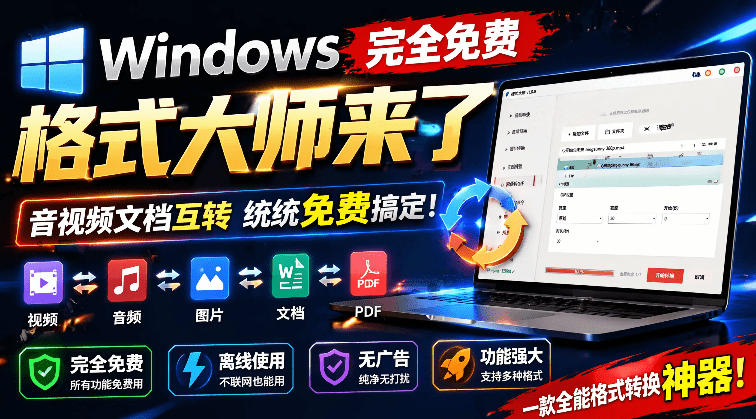Windows完全免费格式大师来了，音视频文档互转统统免费搞定！免费无广，离线使用格式大师-极客网创