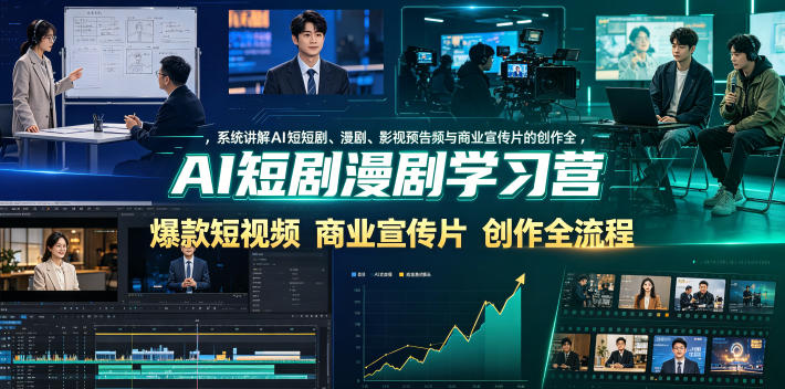 AI短剧漫剧学习营，系统讲解AI短剧、漫剧、影视预告片、爆款短视频与商业宣传片的创作全流程-极客网创
