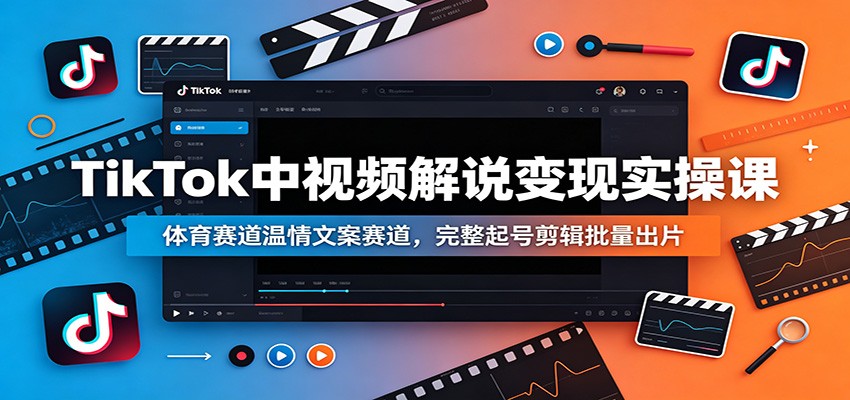 TikTok中视频解说变现实操课：体育赛道温情文案赛道，完整起号剪辑批量出片-极客网创