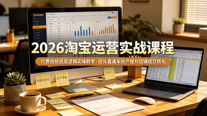 2026 淘宝运营实战课程，付费投放底层逻辑实操教学，优化直通车投产提升店铺成交转化-极客网创