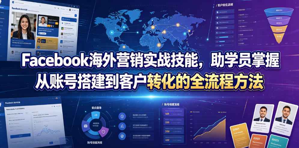 Facebook海外营销实战技能，助学员掌握从账号搭建到客户转化的全流程方法-极客网创