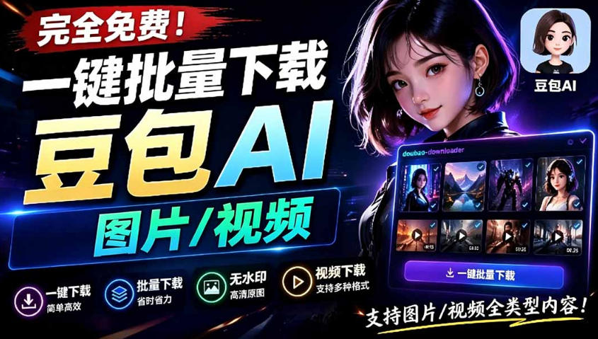 Github最新发布！一键批量下载豆包AI无水印图片/视频，简单易用，自动解析提示词-极客网创
