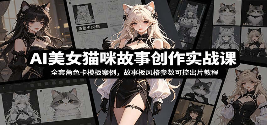 AI美女猫咪故事创作实战课：全套角色卡模板案例，故事板风格参数可控出片教程-极客网创