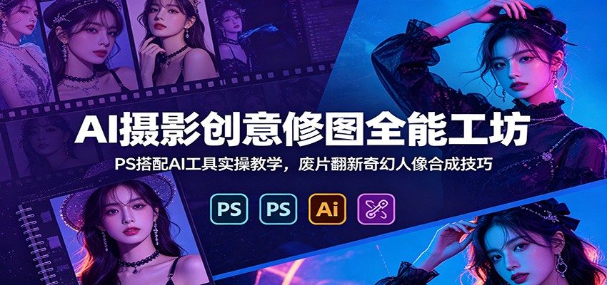 AI摄影创意修图全能工坊:PS搭配AI工具实操教学,废片翻新奇幻人像合成技巧-极客网创