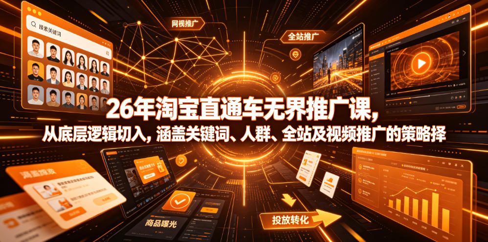 26年淘宝直通车无界推广课，从底层逻辑切入，涵盖关键词、人群、全站及视频推广的策略选择-极客网创
