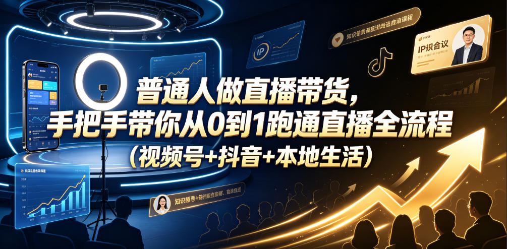 普通人做直播带货，手把手带你从0到1跑通直播全流程(视频号+抖音+本地生活)-极客网创