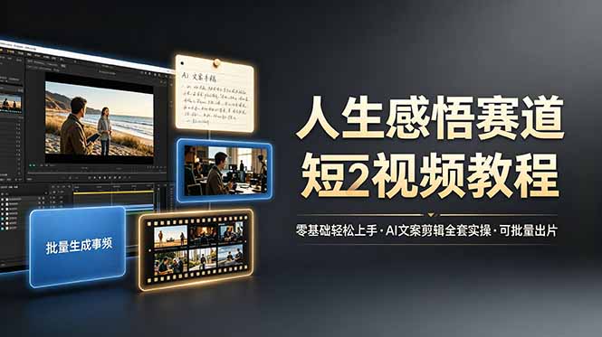 人生感悟赛道短视频教程,零基础轻松上手,AI文案剪辑全套实操可批量出片-极客网创