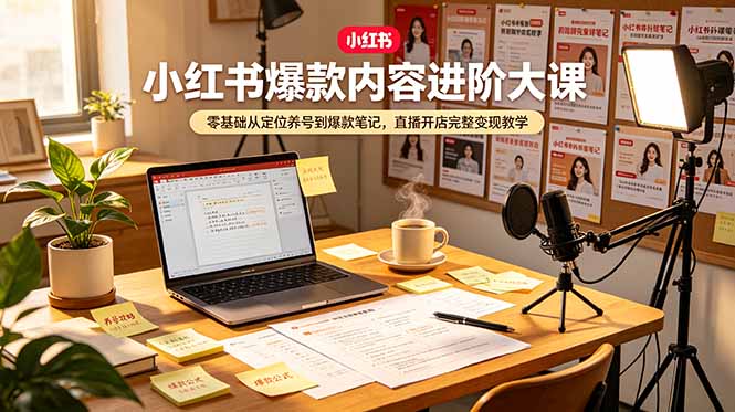 小红书爆款内容进阶大课，零基础从定位养号到爆款笔记，直播开店完整变现教学-极客网创