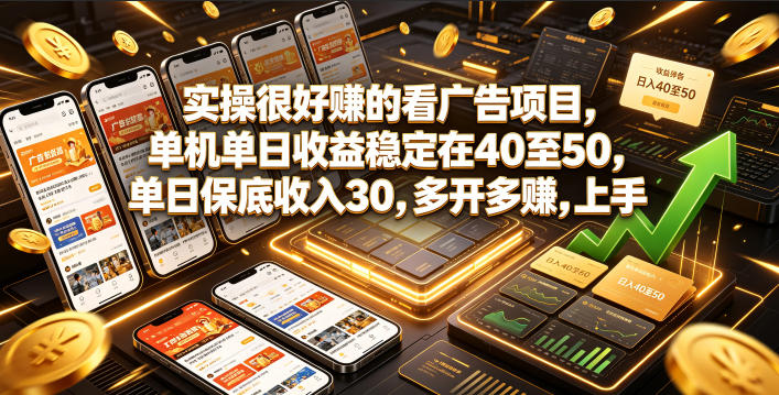 实操很好賺的看广告项目，单机单日收益稳定在40至50，单日保底收入30，多开多賺，上手就能变现【揭秘】-极客网创