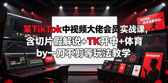 某TikTok中视频大佬会员实战课，含切片假解说+TK开中+体育by一刀不剪等玩法教学-极客网创