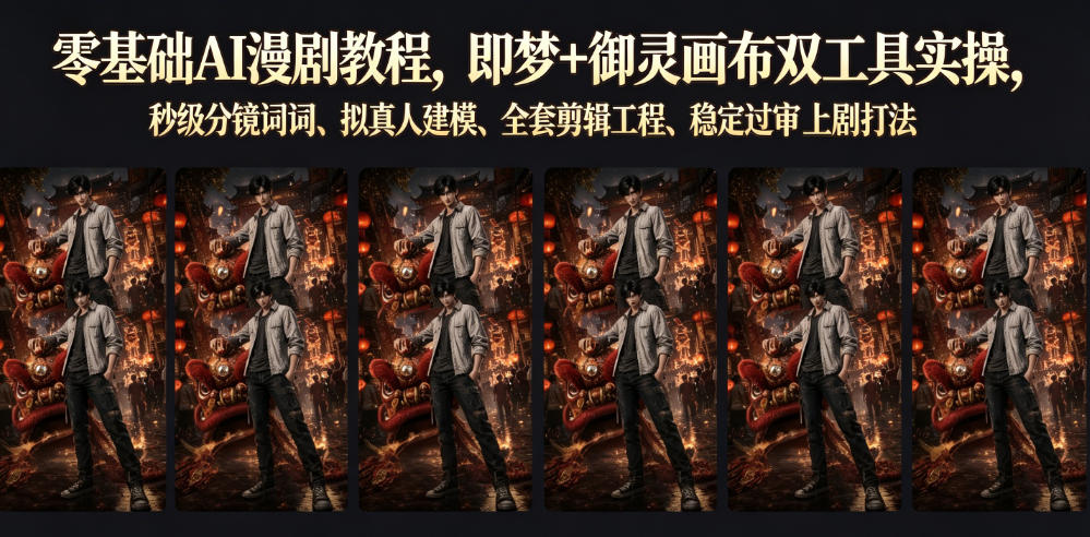 零基础AI漫剧教程，即梦+御灵画布双工具实操，秒级分镜提示词、拟真人建模、全套剪辑工程、稳定过审上剧打法-极客网创