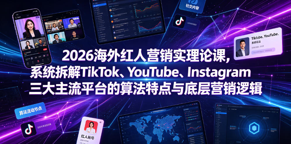 2026海外红人营销实理论课，系统拆解TikTok、YouTube、Instagram三大主流平台的算法特点与底层营销逻辑-极客网创