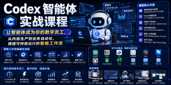 Codex智能体实战课程，让智能体成为你的数字员工，从内容生产到业务自动化，搭建可持续运行的智能工作流-极客网创