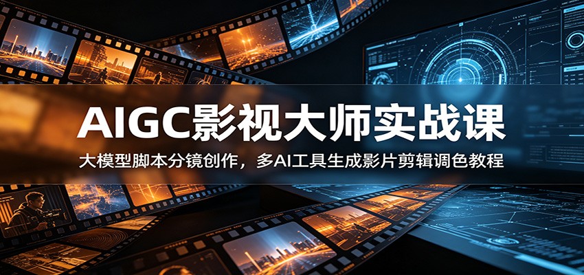 AIGC影视大师实战课：大模型脚本分镜创作，多AI工具生成影片剪辑调色教程-极客网创