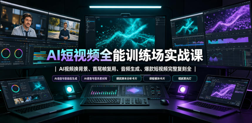 AI短视频全能训练场实战课|AI视频换背景、首尾帧复用、音频生成、爆款短视频完整复刻全套实操教学-极客网创