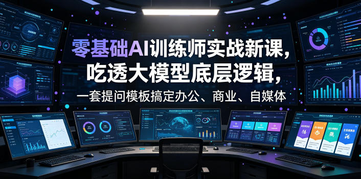 零基础AI训练师实战课，吃透大模型底层逻辑，一套提问模板搞定办公、商业、自媒体、设计、生活全场景AI落地应用-极客网创