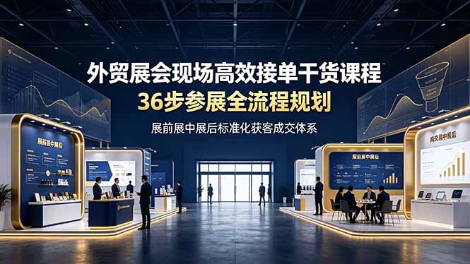 外贸展会现场高效接单干货课程,36步参展全流程规划,展前展中展后标准化获客成交体系-极客网创