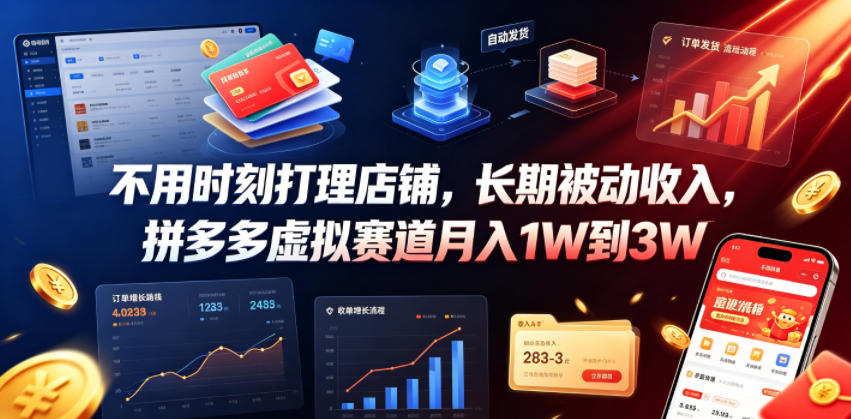 不用时刻打理店铺,长期被动收入,拼多多虚拟赛道月入1W到3W【揭秘】-极客网创