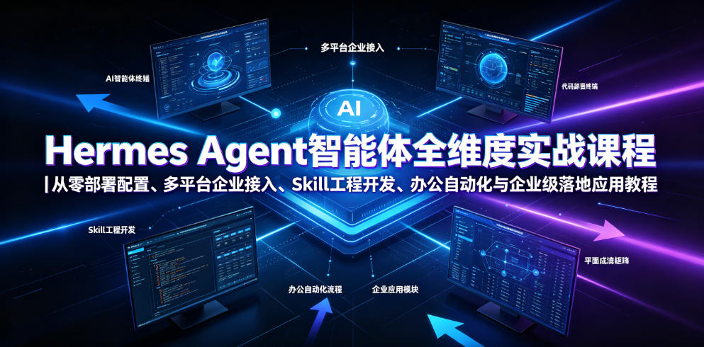 Hermes Agent智能体全维度实战课程｜从零部署配置、多平台企业接入、Skill工程开发、办公自动化与企业级落地应用教程-极客网创
