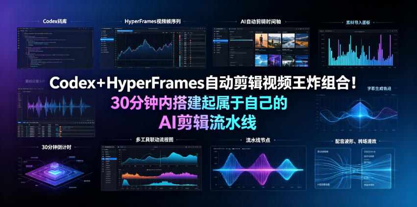 Codex＋HyperFrames自动剪辑视频王炸组合！30分钟内搭建起属于自己的AI剪辑流水线(完整版实操教程手册)-极客网创